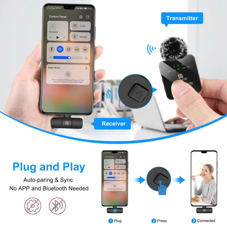 PULUZ Wireless Lavalier Microphone for Type-C Phone, Type-C Receiver and Dual Microphones