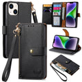 For iPhone 14 Love Zipper Lanyard Leather Phone Case