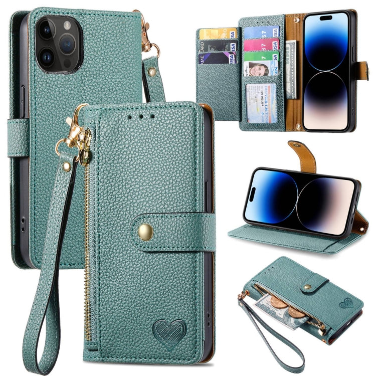 For iPhone 16 Love Zipper Lanyard Leather Phone Case