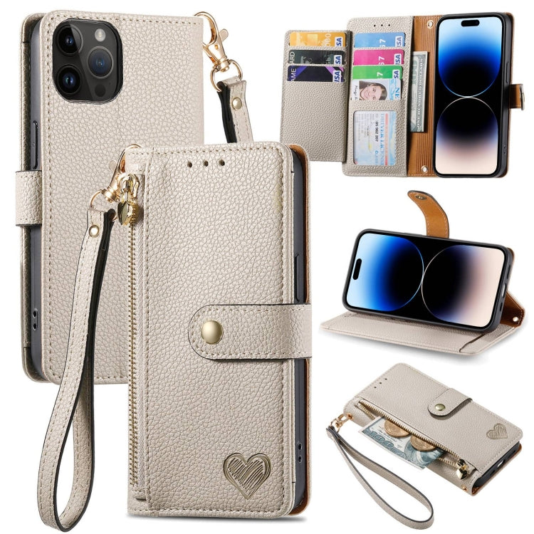 For iPhone 16 Love Zipper Lanyard Leather Phone Case