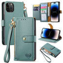 For iPhone 12 Pro Max Love Zipper Lanyard Leather Phone Case