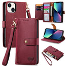 For iPhone 16 Pro Love Zipper Lanyard Leather Phone Case
