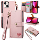 For iPhone 12 mini Love Zipper Lanyard Leather Phone Case