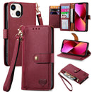 For iPhone 12 mini Love Zipper Lanyard Leather Phone Case