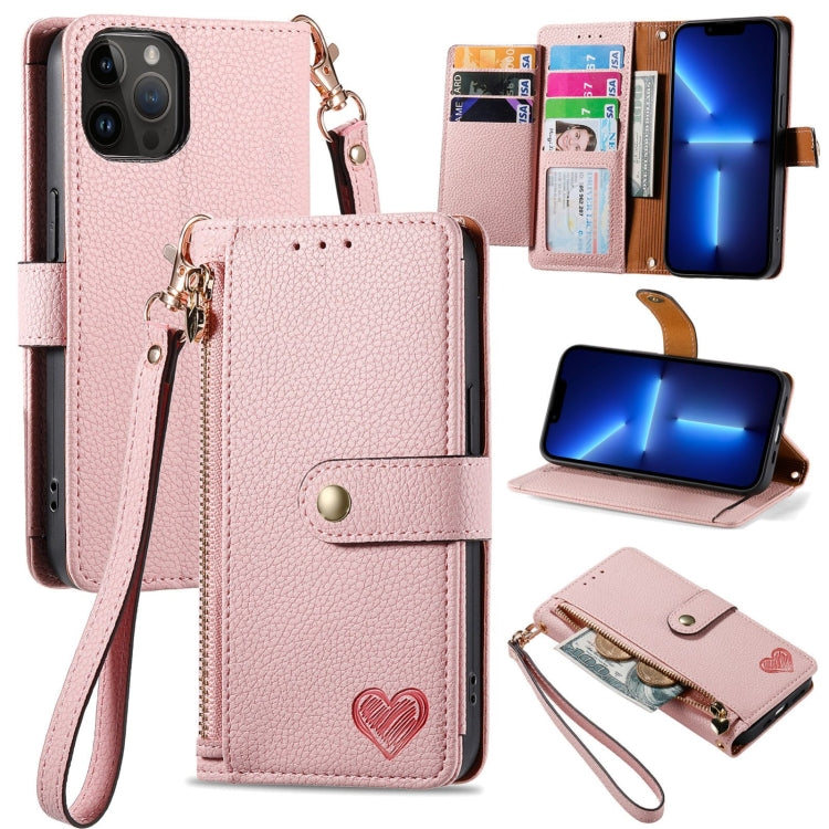 For iPhone 11 Love Zipper Lanyard Leather Phone Case