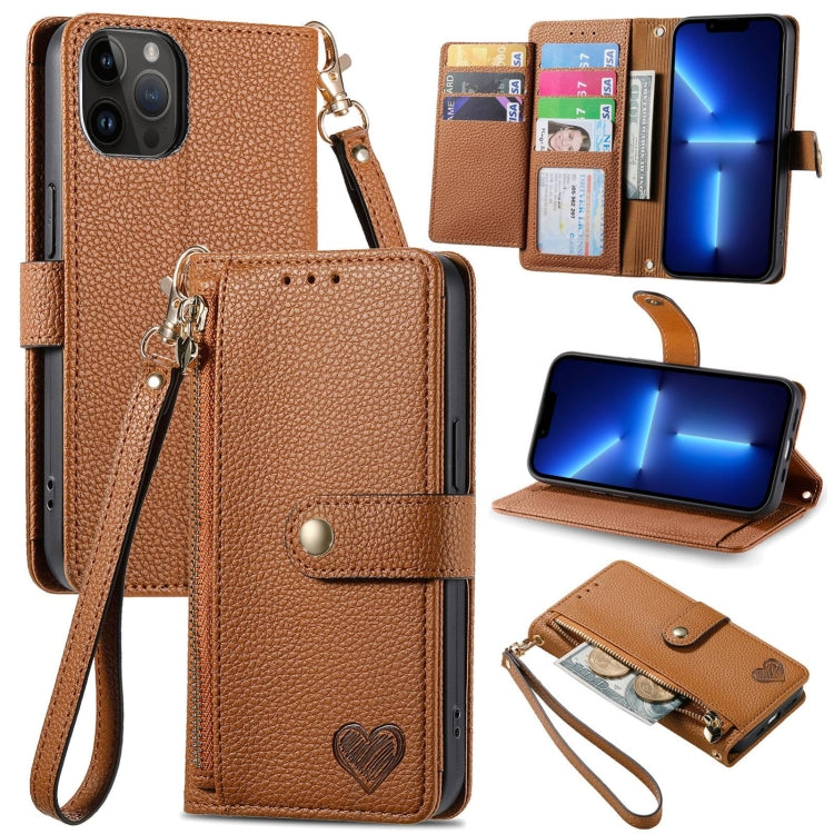 For iPhone 11 Love Zipper Lanyard Leather Phone Case