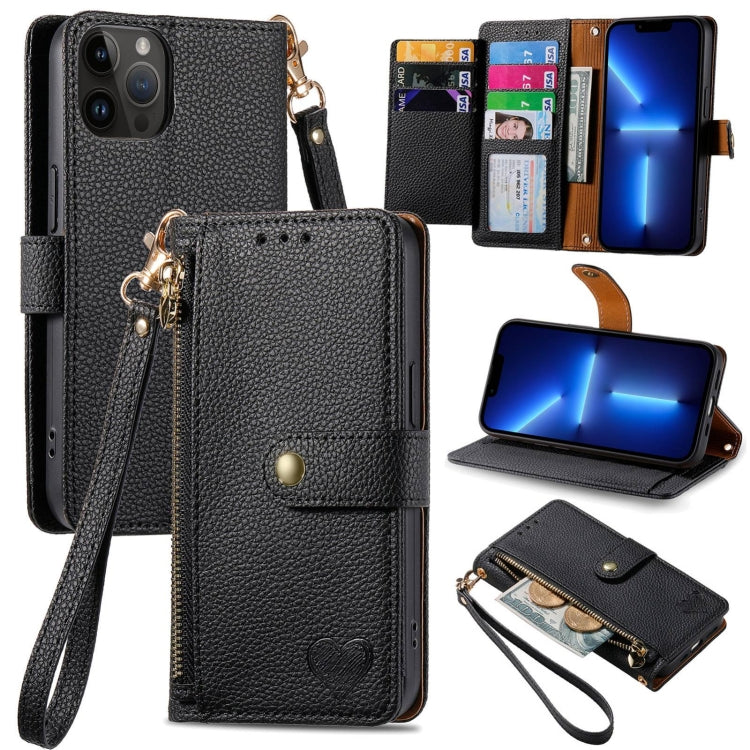 For iPhone 11 Love Zipper Lanyard Leather Phone Case