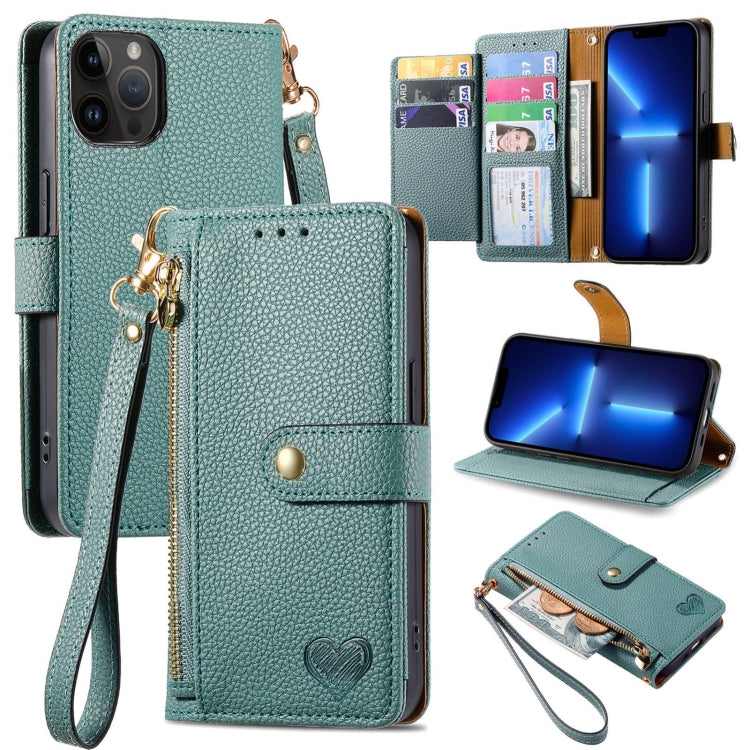 For iPhone 11 Love Zipper Lanyard Leather Phone Case