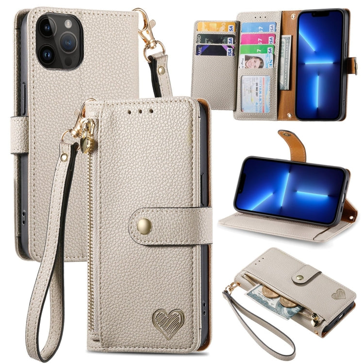 For iPhone 11 Love Zipper Lanyard Leather Phone Case