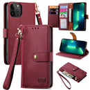 For iPhone 14 Love Zipper Lanyard Leather Phone Case