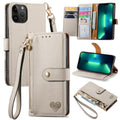 For iPhone 13 Pro Max Love Zipper Lanyard Leather Phone Case