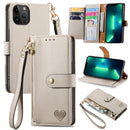 For iPhone 14 Love Zipper Lanyard Leather Phone Case