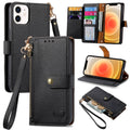 For iPhone 12 mini Love Zipper Lanyard Leather Phone Case