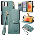 For iPhone 12 mini Love Zipper Lanyard Leather Phone Case