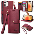 For iPhone 12 mini Love Zipper Lanyard Leather Phone Case