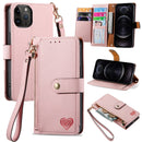For iPhone 15 Love Zipper Lanyard Leather Phone Case