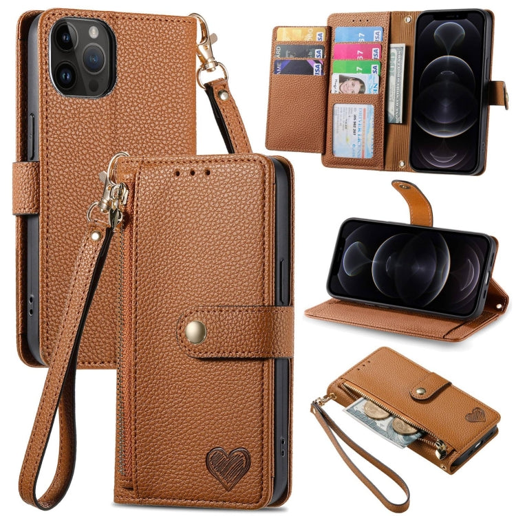 For iPhone 16 Love Zipper Lanyard Leather Phone Case