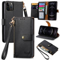 For iPhone 12 / 12 Pro Love Zipper Lanyard Leather Phone Case