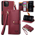 For iPhone 12 / 12 Pro Love Zipper Lanyard Leather Phone Case