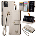 For iPhone 12 / 12 Pro Love Zipper Lanyard Leather Phone Case