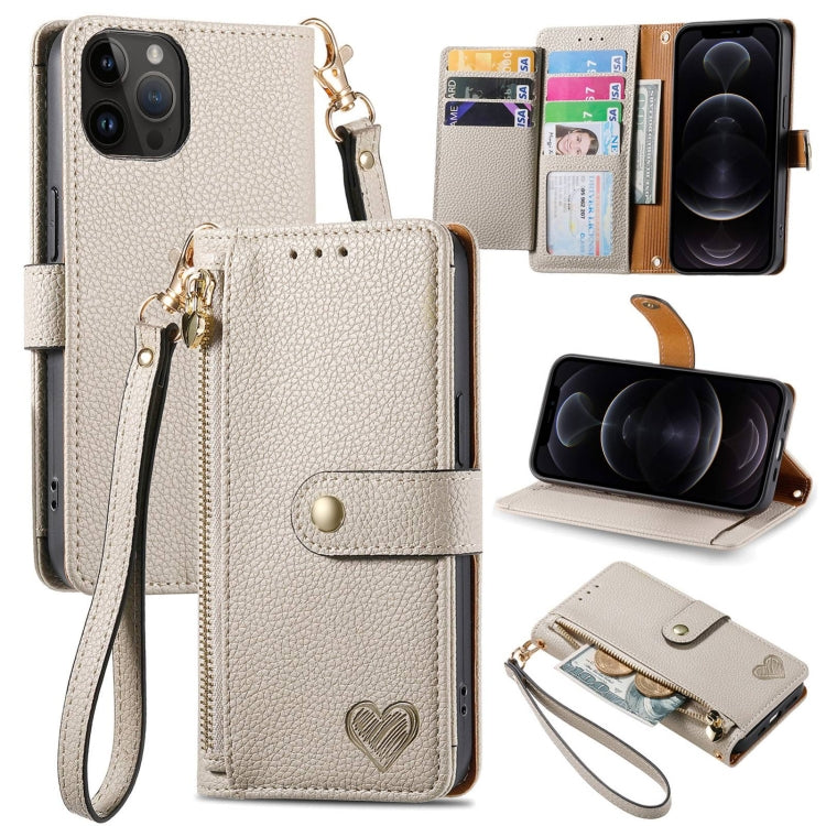 For iPhone 16 Love Zipper Lanyard Leather Phone Case