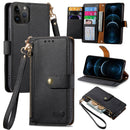 For iPhone 12 Pro Max Love Zipper Lanyard Leather Phone Case