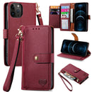 For iPhone 12 Pro Max Love Zipper Lanyard Leather Phone Case