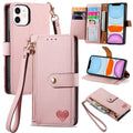 For iPhone 11 Love Zipper Lanyard Leather Phone Case