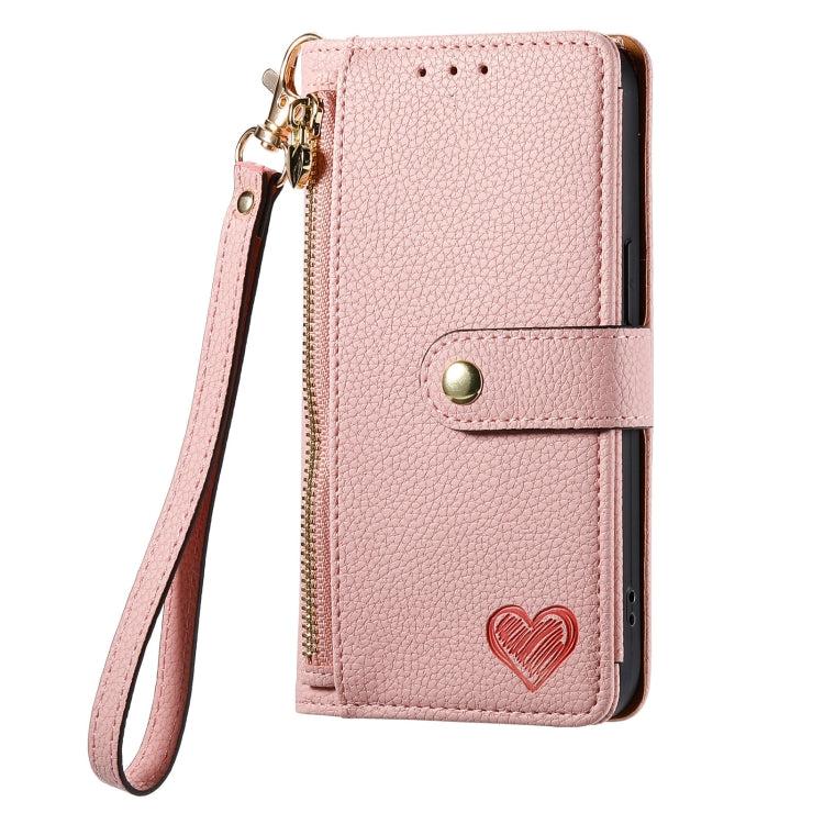 For iPhone 11 Love Zipper Lanyard Leather Phone Case