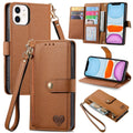 For iPhone 11 Love Zipper Lanyard Leather Phone Case