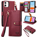 For iPhone 11 Love Zipper Lanyard Leather Phone Case