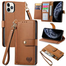 For iPhone 15 Love Zipper Lanyard Leather Phone Case