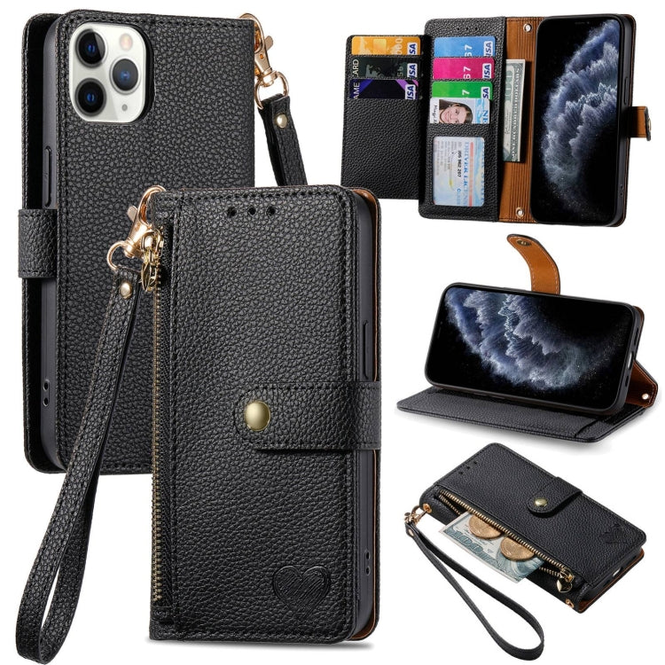 For iPhone 16 Love Zipper Lanyard Leather Phone Case