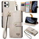 For iPhone 15 Love Zipper Lanyard Leather Phone Case