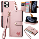 For iPhone 14 Love Zipper Lanyard Leather Phone Case