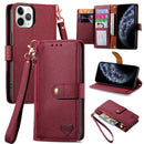 For iPhone 14 Love Zipper Lanyard Leather Phone Case