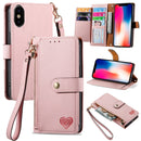 For iPhone 14 Love Zipper Lanyard Leather Phone Case