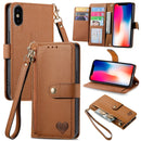 For iPhone 14 Love Zipper Lanyard Leather Phone Case