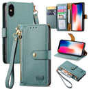 For iPhone 14 Love Zipper Lanyard Leather Phone Case