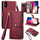 For iPhone 14 Love Zipper Lanyard Leather Phone Case