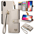 For iPhone 14 Love Zipper Lanyard Leather Phone Case