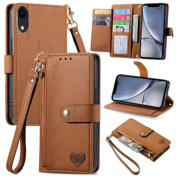 For iPhone 11 Love Zipper Lanyard Leather Phone Case