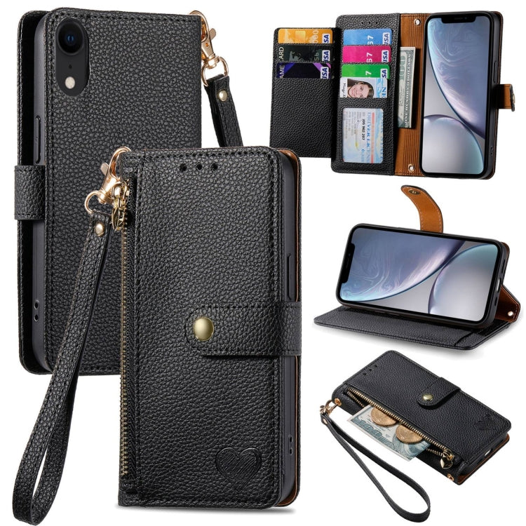 For iPhone 11 Love Zipper Lanyard Leather Phone Case