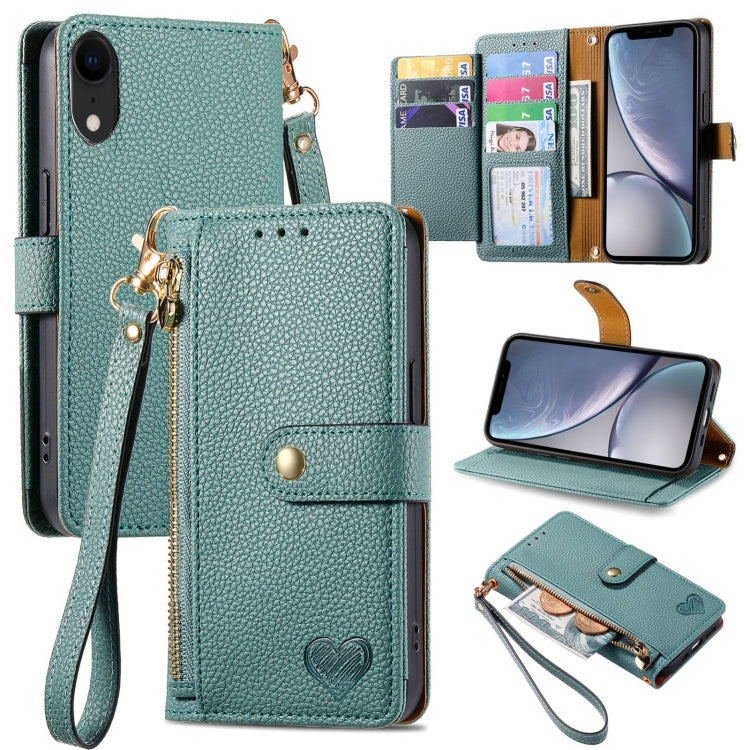 For iPhone 11 Love Zipper Lanyard Leather Phone Case