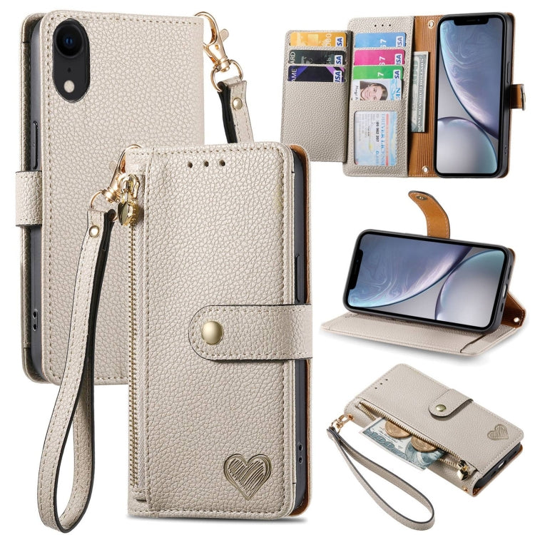 For iPhone 11 Love Zipper Lanyard Leather Phone Case