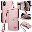 For iPhone 12 Pro Max Love Zipper Lanyard Leather Phone Case