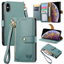 For iPhone 12 Pro Max Love Zipper Lanyard Leather Phone Case