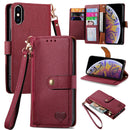 For iPhone 12 Pro Max Love Zipper Lanyard Leather Phone Case