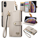 For iPhone 12 Pro Max Love Zipper Lanyard Leather Phone Case