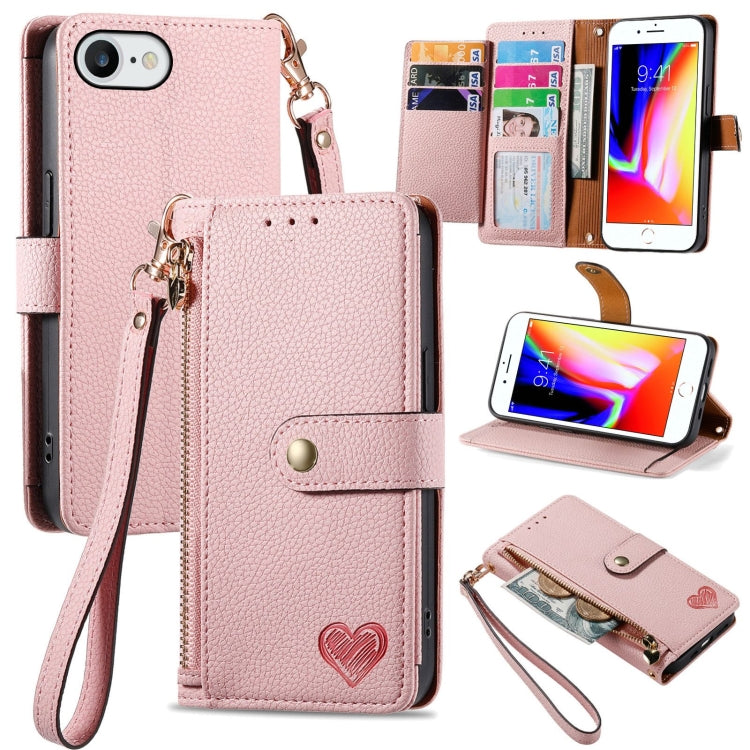 For iPhone 11 Love Zipper Lanyard Leather Phone Case